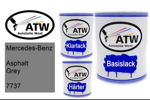 Mercedes-Benz, Asphalt Grey, 7737: 1L Lackdose + 1L Klarlack + 500ml Härter - Set, von ATW Autoteile West.